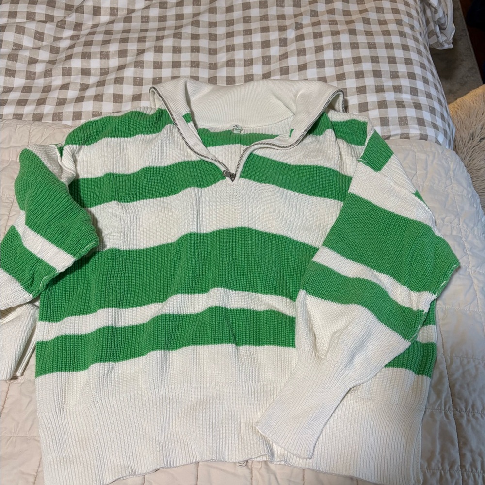 Aerie Cream and Green Knit Sweater